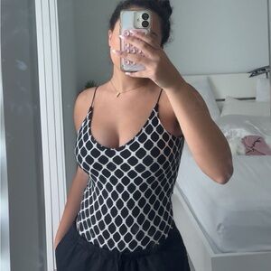 Gaze Black and White Fitted Camisole Top